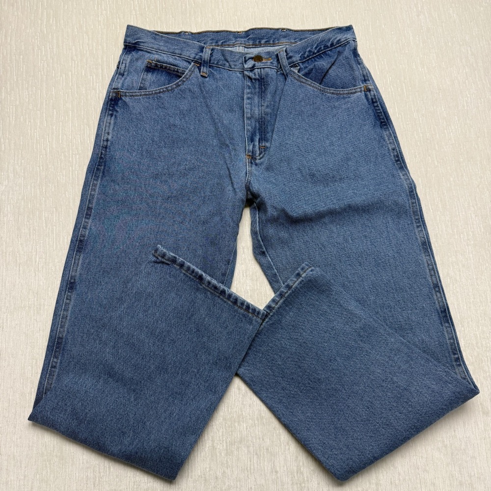 Wrangler Rustler Classic Straight Jeans Mens 35x30 Blue Regular Fit Heavyweight